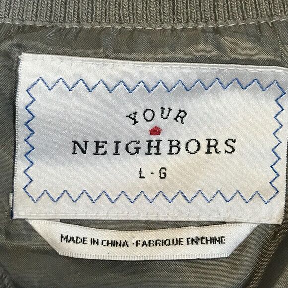 Your Neighbors Men’s Size L Green Marius Nylon Bomber Jacket Zipper Pockets - Picture 3 of 8